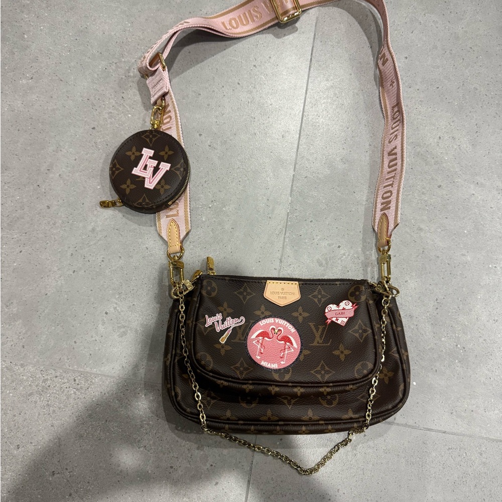 Louis Vuitton Monogram Crossbody Bag with Pink Accents